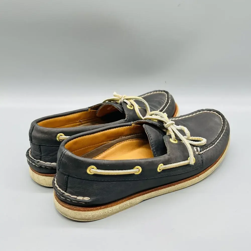 Sperry Shoes Men 7 Blue Leather Top Sider Gold Cup 2 Eye Boat Deck Flats Slip On